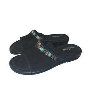 MINNETONKA Suede Leather Sandals Turquoise Beaded Boho Hippie Black Size 8